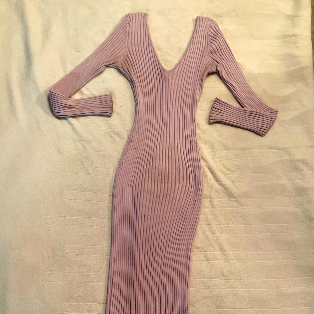 HERA Ribbed Lavender Ankle-Length Sweater Dress, Large